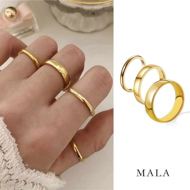 แหวนเหล็กไทเทเนียม ชุบทอง 18k แบบเรียบง่าย สไตล์เกาหลี สําหรับผู้ชาย และผู้หญิง