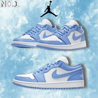 Air Jor _ dan 1 university blue UNC รองเท้าบาสเก็ตบอล ข้อสั้น สไตล์เรโทร สีฟ้า สําหรับผู้หญิง