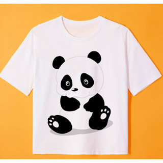 Kawaii เสื้อยืดแขนสั้น คอกลม ลายการ์ตูนแพนด้าน่ารัก สําหรับเด็กผู้ชาย และเด็กผู้หญิง อายุ 2-14 ปี