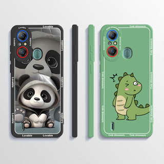 Itel A58 A58 pro A49 เคสขอบสี่เหลี่ยม ซิลิโคนเหลว เคสนิ่ม ลายแพนด้า ไดโนเสาร์น่ารัก เคสโทรศัพท์