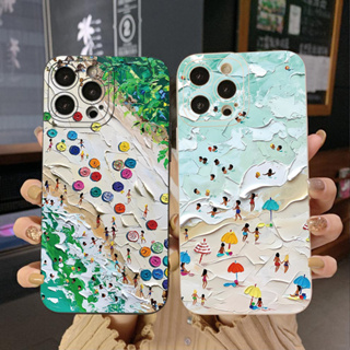 เคสโทรศัพท์มือถือ ขอบสี่เหลี่ยม ลายภาพวาดสีน้ํามัน รูปชายหาด สําหรับ OPPO Reno7 4G Reno6 Reno8 Z 5G Reno5 F Reno2 F Reno3 Reno4 A17 A17K A77S A57S