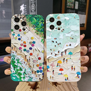 เคสโทรศัพท์มือถือ ขอบสี่เหลี่ยม ลายภาพวาดสีน้ํามัน รูปชายหาด สําหรับ Realme C35 C11 2021 C12 C15 C21Y C25Y C25S Realme5 5i 6i 8 Pro