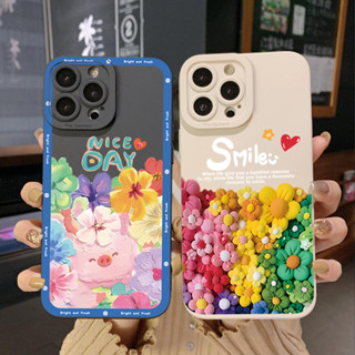 เคสป้องกันโทรศัพท์มือถือ ขอบสี่เหลี่ยม ลายดอกไม้ หมูยิ้ม สําหรับ Infinix Hot 12i 10S 11 10 Play 11S 10i Smart 6 HD X6511 X657B X6512 Note 12 G96