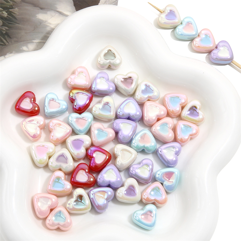 [15X13 มม.] ชุดสีครีมพีช หัวใจ ชุบสี สองสี รัก หัวใจ ลูกปัด สองด้าน อะคริลิค ลูกปัด DIY ทําเครื่องประดับ แฮนด์เมด วัสดุ