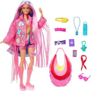 Barbie Extra Fly Doll with Desert-Themed Travel Clothes &amp; Accessories, Fringe Jacket &amp; Oversized Bag HPB15 เสื้อแจ็กเก็ต และกระเป๋า ขนาดใหญ่ สําหรับตุ๊กตาบาร์บี้ HPB15