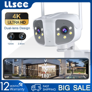 LLSEE 4K 8MP กล้องวงจรปิดไร้สายกลางแจ้ง wifi กล้องเลนส์คู่ 180 °เลนส์มุมกว้างที่มีสีสัน Night Vision กันน้ำสองทางโทรร่างกายตรวจจับสัญญาณเตือน