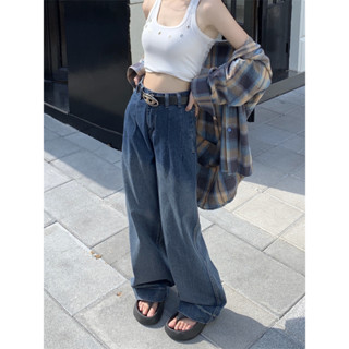 Gradient washed loose fitting wide leg jeans