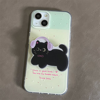 เคสโทรศัพท์มือถือ TPU ลายแมวดํา สองชั้น สําหรับ iPhone 14 Pro max 13 Pro max