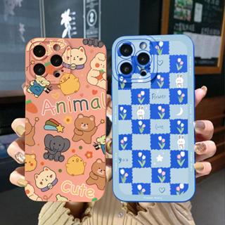 เคสโทรศัพท์มือถือ ขอบสี่เหลี่ยม ลายสัตว์น่ารัก สําหรับ Samsung Galaxy S22 Plus Note 20 Ultra S21 FE S20