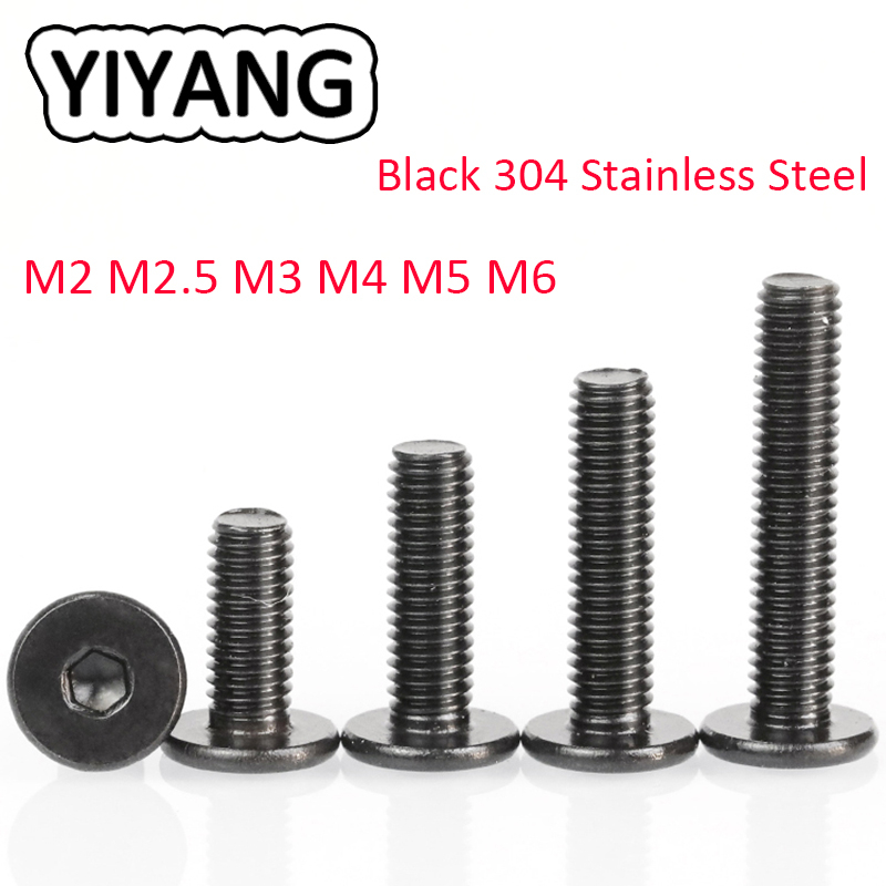หัวสกรูซ็อกเก็ต สเตนเลส 304 หัวหกเหลี่ยม สีดํา M2 M2.5 M3 M4 M5 M6