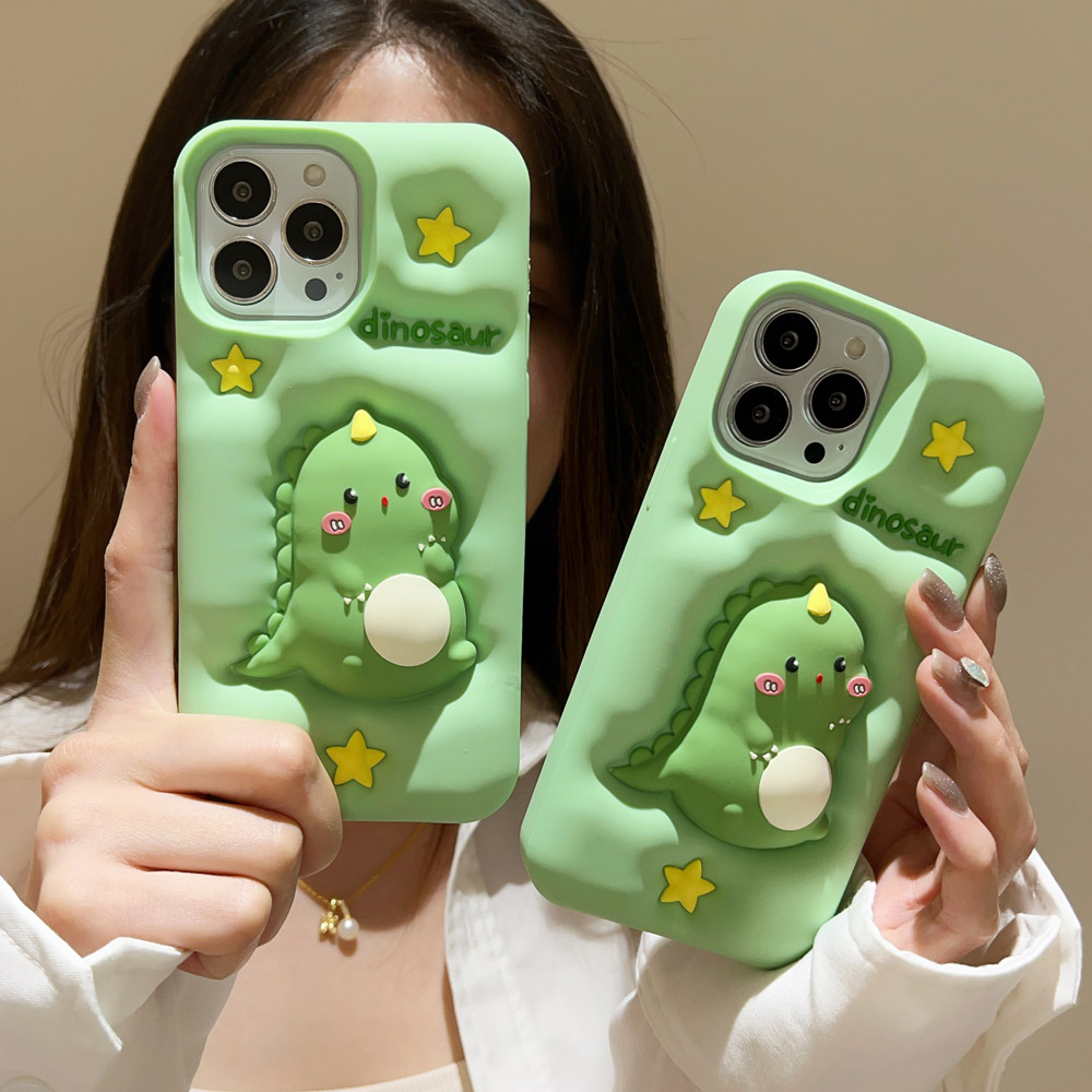 สําหรับ Iphone 11 12 13 14 15 16 Pro max 3D Decompression POP ไดโนเสาร์น้อยซิลิโคนอ่อนนุ่มเคสโทรศัพท์ฝาครอบ