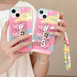 เคสโทรศัพท์มือถือ ลายการ์ตูนชินจังน่ารัก สีชมพู พร้อมสายโซ่ลูกปัด สําหรับ Apple iPhone 14Pro max case 13Pro max 12Pro max 14Pro 13Pro 12Pro 11 12 13 14 case