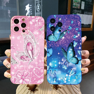 เคสโทรศัพท์มือถือ ขอบสี่เหลี่ยม ลายผีเสื้อ สําหรับ iPhone 14 Plus 13 Pro Max 12 iPhone 11 XR 8 7 SE 2022