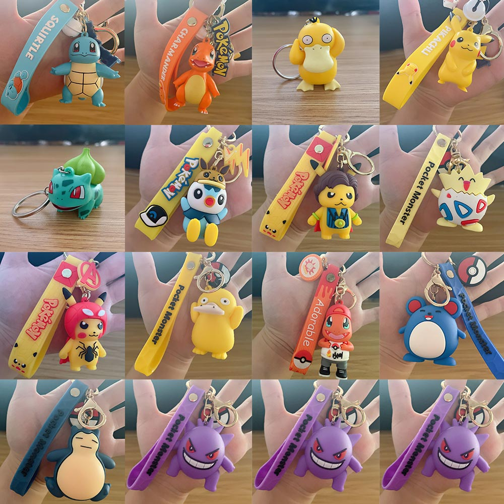 อะนิเมะ Pokemon Pikachu Gengar Togepi Psyduck Bulbasaur Action Figure พวงกุญแจ Pokémon พวงกุญแจ Squi
