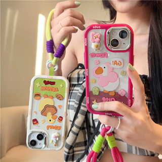 เคสโทรศัพท์มือถือนิ่ม ลายการ์ตูนเป็ด พร้อมสายคล้อง สําหรับ iPhone 11 12 13 14 15 PRO MAX iPhone14 iPhone14Pro