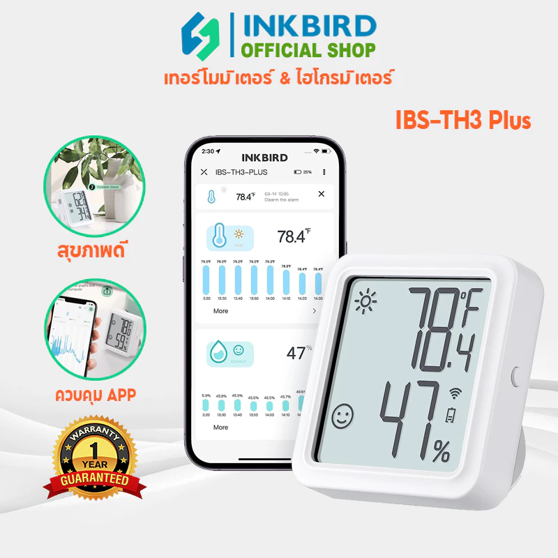 Inkbird IBS-TH3 Plus เครื่องวัดอุณหภูมิความชื้น WiFi เครื่องวัดความชื้น ในร่ม เซนเซอร์ความชื้น พร้อมจอแสดงผลแอพ รีโมตคอนโทรล
