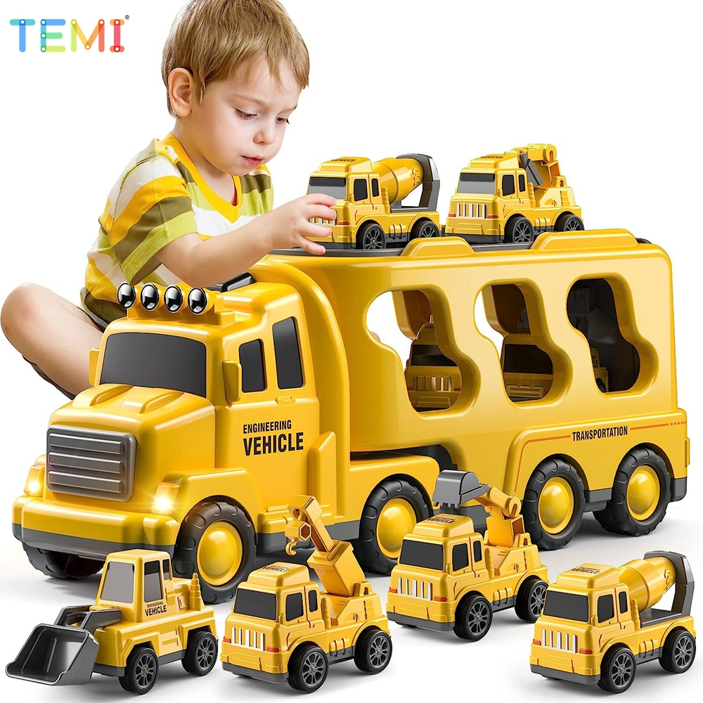 TEMI 5 ใน 1 Die Casting Transport รถบรรทุกของเล่นรถวิศวกรรมยานพาหนะรถขุดรถปราบดินรถบรรทุกชุดรูปแบบสำหรับเด็กของเล่นเพื่อการศึกษา