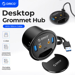 [Ready Stock] ORICO USB 3.0 HUB Type C High Speed Desktop Grommet Splitter With SD TF Headphone Mircophone Adapter Table hole Multi-function HUB For Computer（DESK-2U1C）