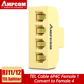 Ampcom RJ11 อะแดปเตอร์แปลงสายโทรศัพท์ RJ11 Classic 6 Pin Female 1 to 2 &amp; 3 &amp; 4