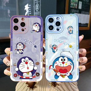 เคสโทรศัพท์มือถือ ขอบสี่เหลี่ยม แบบเต็ม ลายโดราเอมอนน่ารัก สําหรับ Samsung Galaxy S22 Plus Note 20 Ultra S21 FE S20