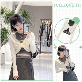 Fulllove เสื้อถักไหมพรม แขนยาว ทรงครอปสั้น คอกลม แมทช์กับสายเดี่ยว เก๋มาก crop top
