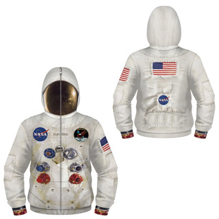 【Child Size 】เสื้อแจ็กเก็ตกันหนาว มีฮู้ด แต่งซิป ลายนักบินอวกาศ NASA USA สําหรับเด็ก