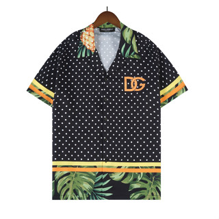 D&amp;g เสื้อเชิ้ตแขนสั้น ผ้าฝ้าย พิมพ์ลาย มีสไตล์ คอปกพับ สําหรับทุกเพศ