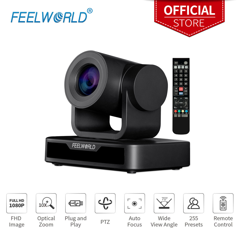 Feelworld กล้องเว็บแคม USB 10X ซูมออปติคอล 10X PTZ Full HD 1080p สําหรับไลฟ์สตรีม เรียนคริสตจักร