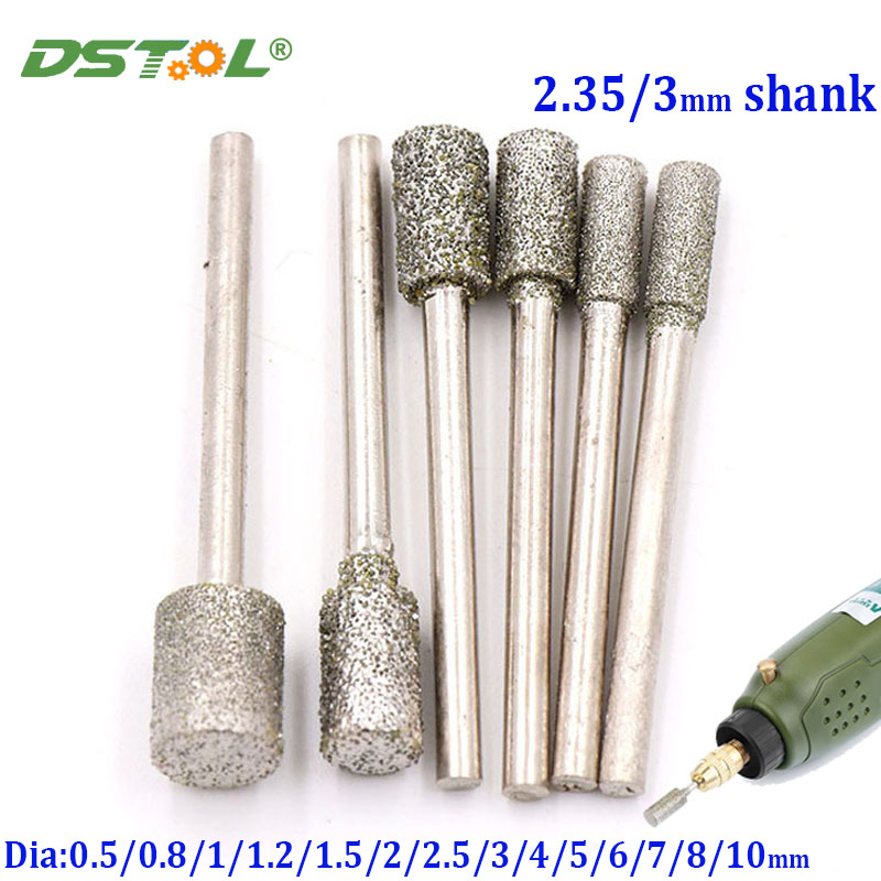 0.5 0.8 1 1.2 1.5 2 2.5 3 4 5 6 7 8 10 มม.ประเภททรงกระบอก Electroplated เพชรหัว 2.35/3 มม. Shank Burr บดขัดแกะสลักบิตสําหรับ Dremel Rotary เครื่องมือ