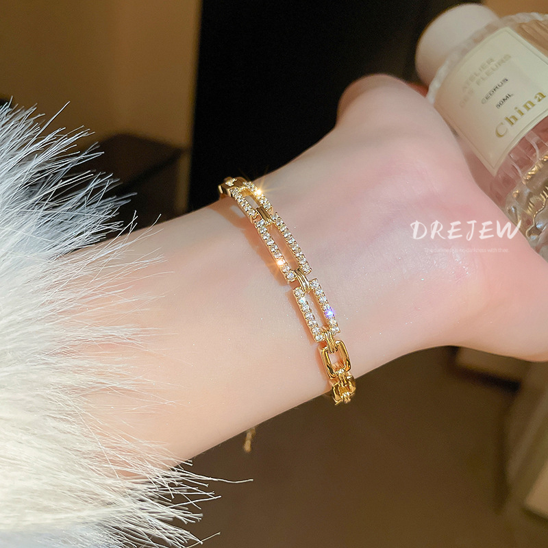DREJEW สร้อยข้อมือทอง 18K ประดับเพทาย ทรงสี่เหลี่ยม หรูหรา สไตล์ญี่ปุ่น และเกาหลี ระดับไฮเอนด์ แฟชั่นสําหรับผู้หญิง