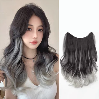 แฮร์พีชผมลอน วิกผม ลอนไฮไลท์ ยาว50cm สีชมพู/เทา ไหมนิ่ม ใส่ง่าย สะดวก