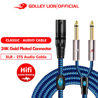 Golley LION - XLR 3 Pin Male to Double 6.35 มม. 1/4 TS Male Y Splitter Cable, Dual Mono Male (1/4 นิ้ว) 6.35 มม. to XLR Male Plug Stereo Microphone Audio Converter Cable