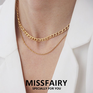 Missfairy Kwintas สร้อยคอโซ่ สเตนเลส สองชั้น สําหรับผู้หญิง