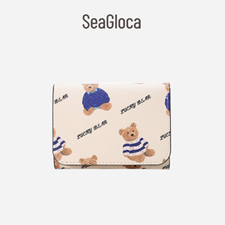 Seagloca ใหม่ กระเป๋าสตางค์ แบบพับสามทบ ลายหมีน่ารัก แฟชั่นเรโทร สําหรับผู้หญิง No.1492