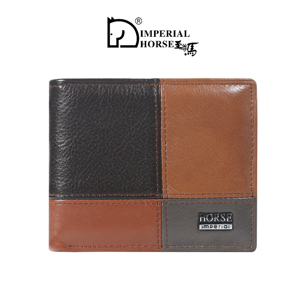 Imperial Horse กระเป๋าสตางค์ ใบสั้น หนังวัวแท้ หรูหรา พร้อมกล่องของขวัญ สําหรับผู้ชาย 023N
