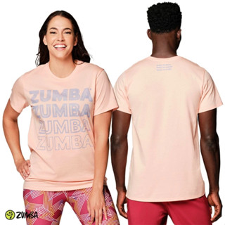 มาใหม่ เสื้อยืด ลาย Zumba Fitness Move Dream Shine สีพาสเทลพีช Z3T00 0162