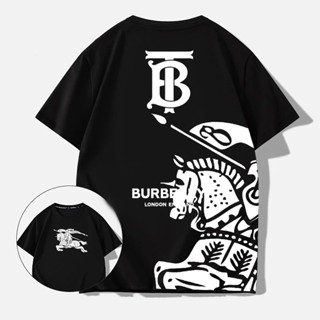 เสื้อยืดแขนสั้นลําลอง พิมพ์ลาย Burberrrry ทรงหลวม สไตล์นักธุรกิจ สําหรับผู้ชาย