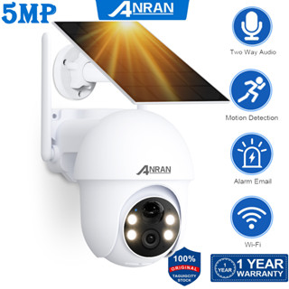 Anran กล้องวงจรปิดไร้สาย พลังงานแสงอาทิตย์ 5MP พร้อม 360 องศา° กล้องวงจรปิด WiFi ตรวจจับ PIR มองเห็นที่มืด มีเสียงเตือนไซเรน ไม่มีการ์ด SD