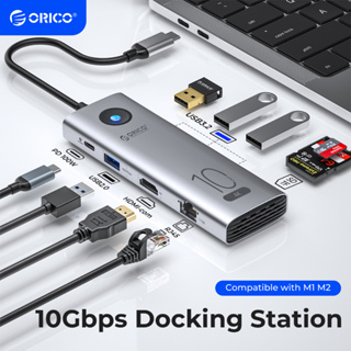 Orico อะแดปเตอร์ฮับแยก USB C เป็น HDMI USB 3.0 4K 60Hz RJ45 PD100W พร้อมการ์ดรีดเดอร์ SD สําหรับ Macbook Pro (CX10)