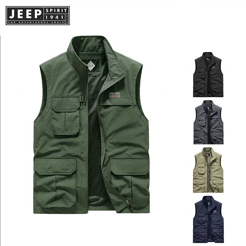 JEEP SPIRIT 1941 ESTD 2023 เสื้อกั๊กลําลอง ทรงหลวม แฟชั่นฤดูใบไม้ร่วง และฤดูหนาว สําหรับผู้ชาย