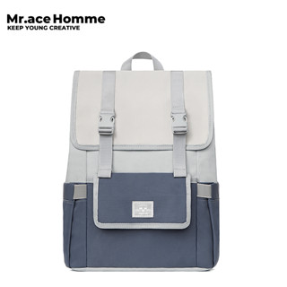 Mr. ace Homme Ash กระเป๋าเป้สะพายหลัง กระเป๋านักเรียน ความจุสูง สีตัดกัน สีฟ้า สําหรับผู้หญิง