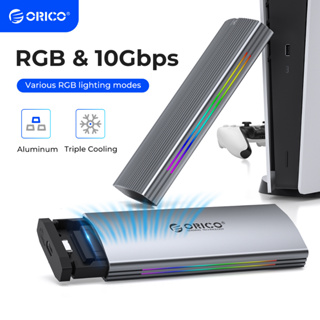 Orico เคสอลูมิเนียม RGB 10Gbps M2 NVMe SSD Enclosure USB3.1 Gen2 สําหรับ M Key M&amp;B Key Solid State Drive สําหรับเกมเมอร์ วิดีโอ Editing(M2R2-G2)