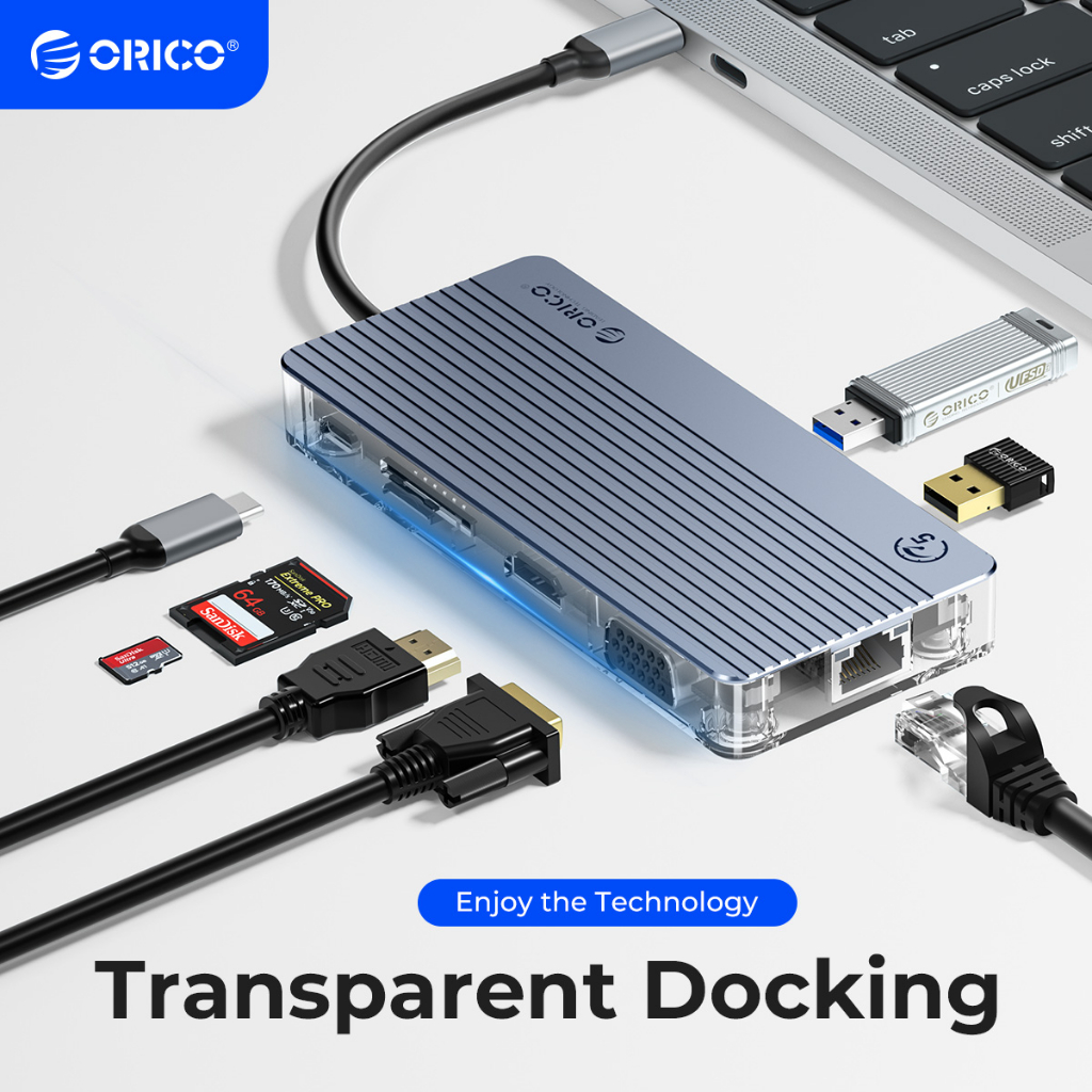 Orico Usb C Hub Type C Adapter Reader Multi Usb 3.0 Hdmi Pd Rj 45 สําหรับ Macbook Pro อุปกรณ์เสริม (WB-11P)