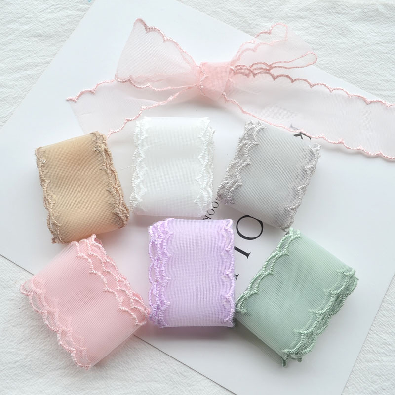 โบว์ตาข่ายลูกไม้ แฮนด์เมด ขนาด 40 มม. ยาว 1 เมตร สําหรับตกแต่งผม DIY