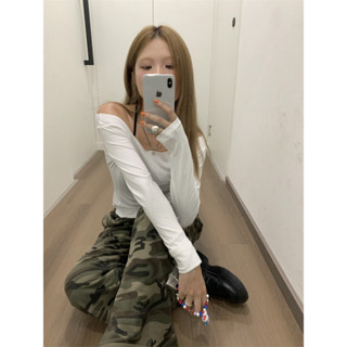 Korean Chunyu One Shoulder Tian Si Cotton Micro Transparent Bottom Long Sleeve T-shirt Long Sleeve Top