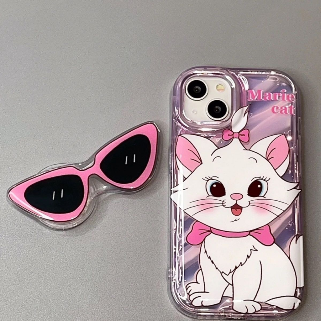 เคสโทรศัพท์มือถือ ซิลิโคนนิ่ม กันกระแทก ลายแมวแมรี่ พร้อมที่ตั้งวางแว่นกันแดด สไตล์เกาหลี สําหรับ iPhone 14 14 Pro 13 12 7+8+X XR XS Max 11 6s