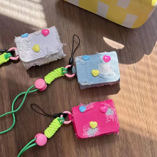 เคสหูฟัง ผ้ายีน สองชั้น ลายหัวใจ หลากสี สําหรับ AirPods 1 2 AirPods pro AirPods 3 AirPodspro 2