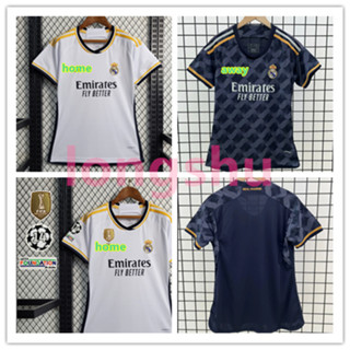 เสื้อกีฬาแขนสั้น ลายทีมชาติฟุตบอล real madrid 23 24 ชุดเหย้า สําหรับผู้หญิง ไซซ์ S-XL