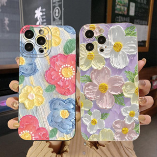 เคสโทรศัพท์มือถือ ขอบสี่เหลี่ยม ลายภาพวาดสีน้ํามัน รูปดอกไม้ สวยงาม สําหรับ OPPO Reno7 4G Reno6 Reno8 Z 5G Reno5 F Reno2 F Reno3 Reno4 A17 A17K A77S A57S