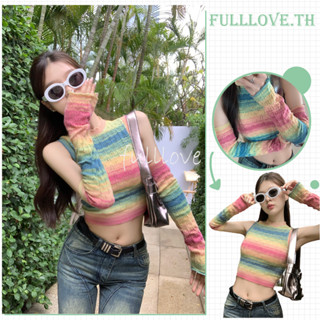 Fulllove Y2k เสื้อกล้ามผ้าถักลายสีรุ้งสําหรับผู้หญิง ขี้เล่นฝุดๆ crop top